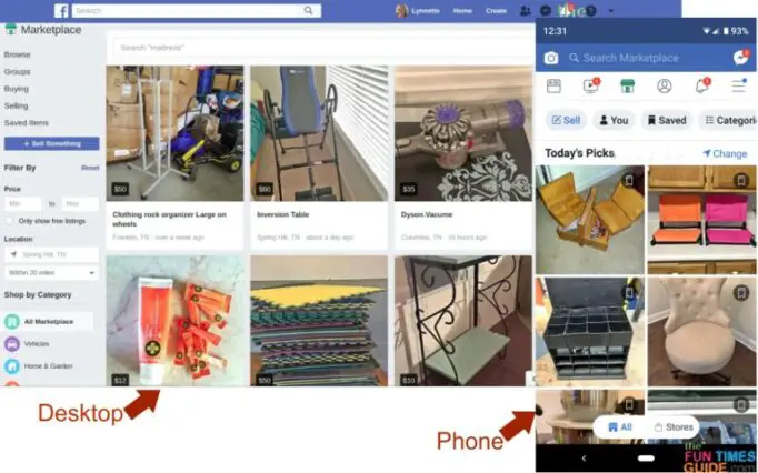 The Facebook Marketplace wording & layout appear slightly different on your computer vs. on your phone.