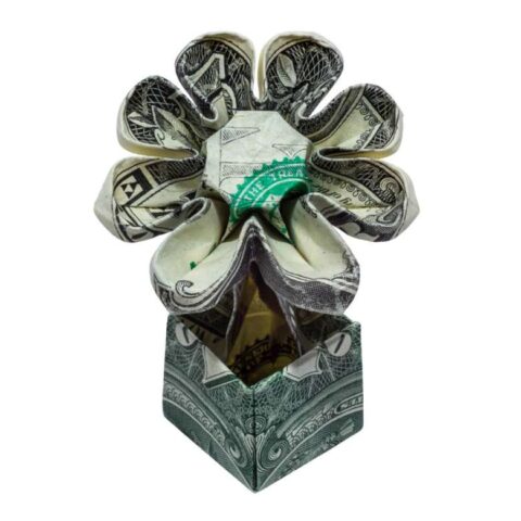 Folded money flower box (money origami or moneygami). DIY folded dollar bill gifts to give other people. 