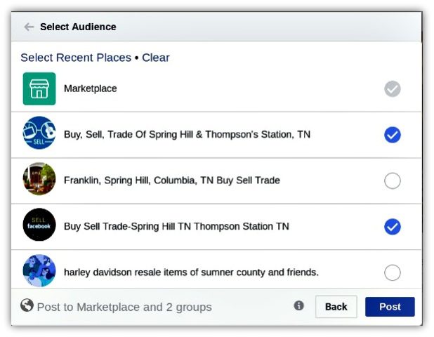 Step 3: choose which Facebook audiences you'd like to see your item that's for sale.